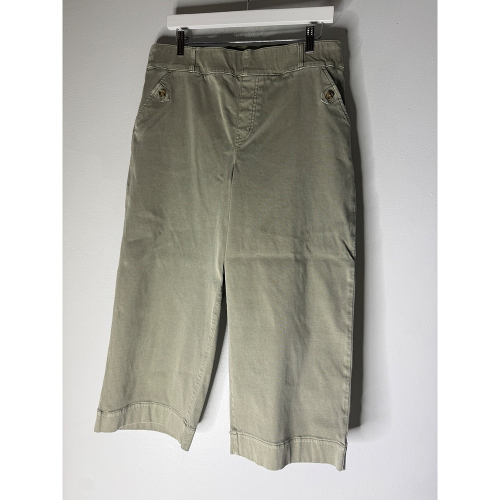 Spanx Stretch Twill Cropped Wide Leg Pants Olive Green Plus Size 1X